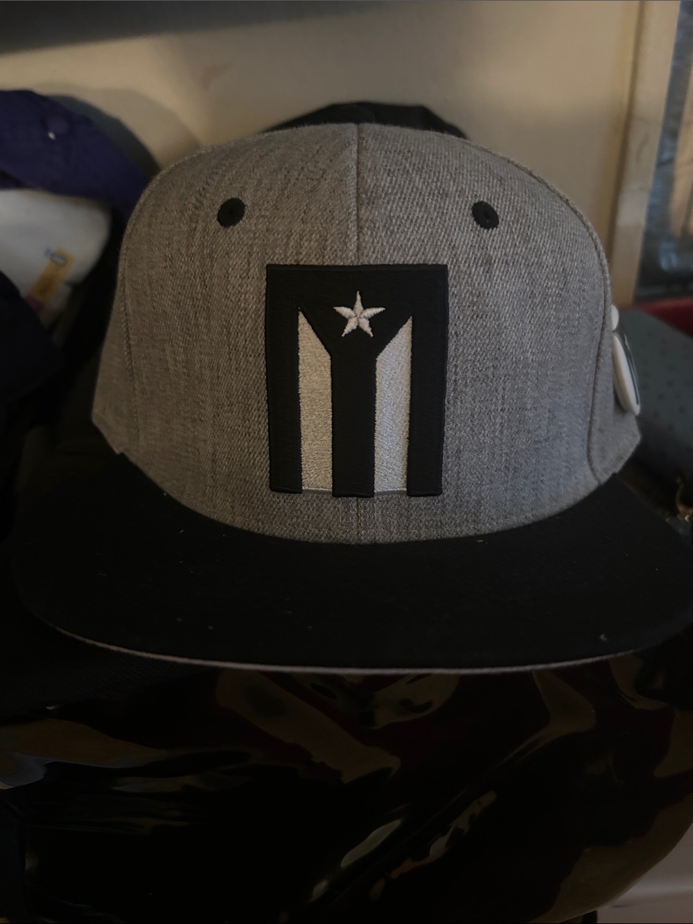 Grey and Black Flat Brim Hat with Star Logo